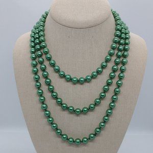 Pearl Necklace /  Lightweight Pearl Glass Beads - DARK GREEN